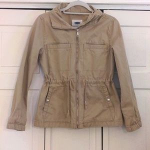 Old Navy size S khaki cinched waist cargo jacket (slight stain on wrist)